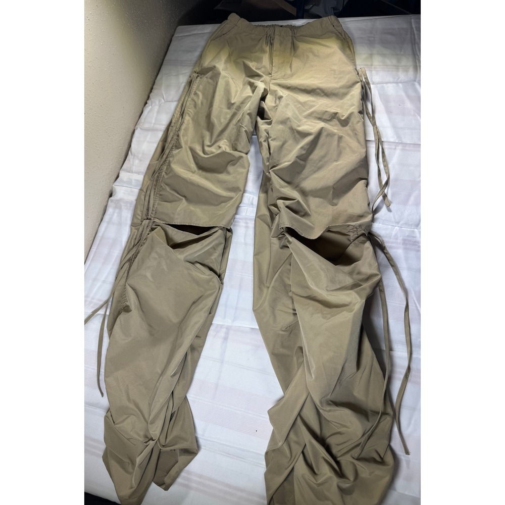Shein Khaki Tan Cutout Knee Cargo Pants Drawstring Ruched Techwear Small